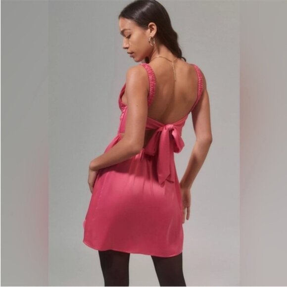 Urban Outfitters | Helena Corset Mini Dress Hot Pink Rose New Small Party Bow - Picture 4 of 7